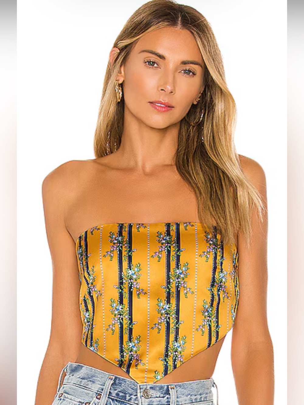 NWOT Superdown Sophia Satin Floral Stripe Bandana Top Size M